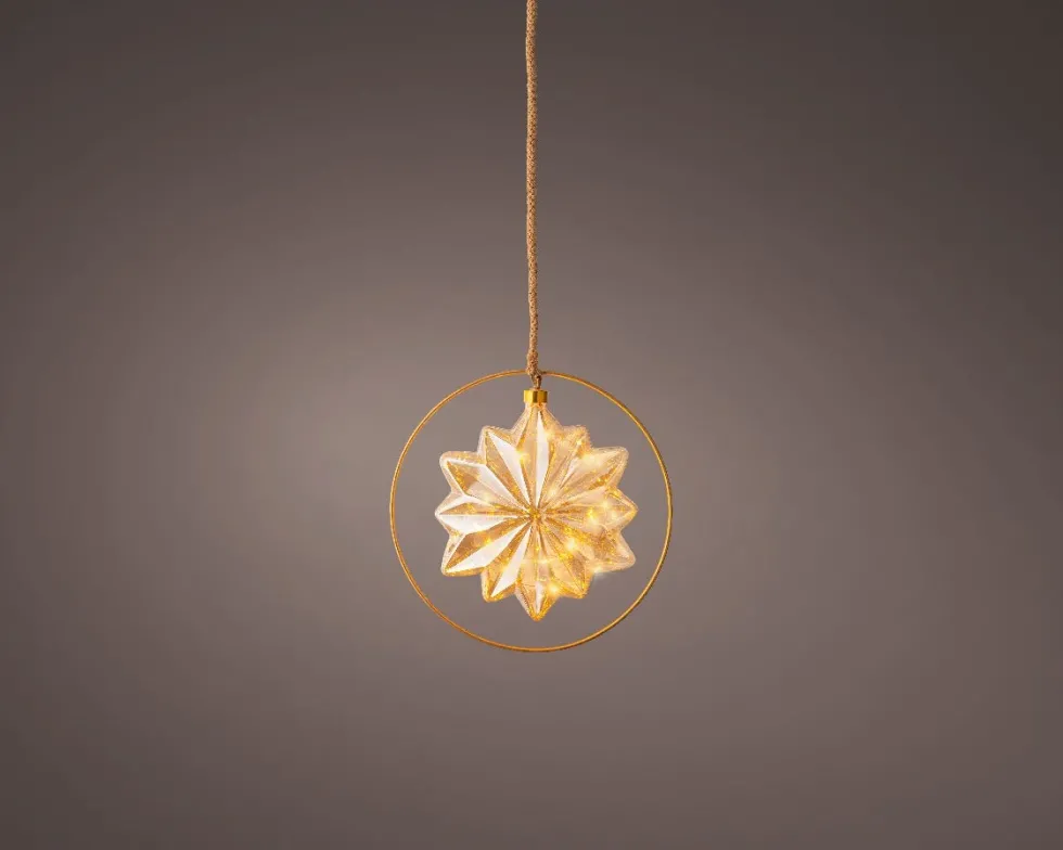 Lumineo kersthanger ster oranje met verlichting D 26 cm