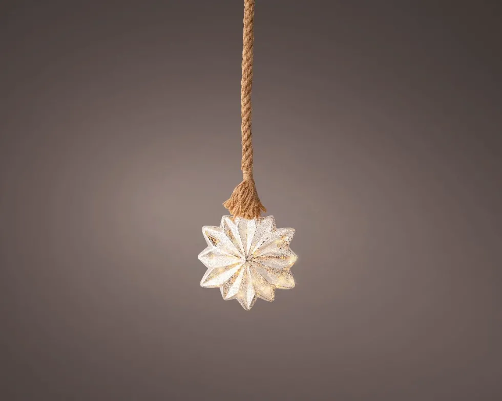 Lumineo kersthanger ster zilver met verlichting D 19 H 25 cm