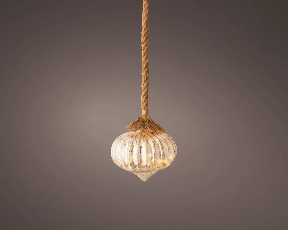 Lumineo kersthanger ui zilver met verlichting D 20 H 21 cm