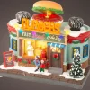 Lumineo kersthuisje burgers fast food (hamburgertent) 12 x 19,5 x 16 cm
