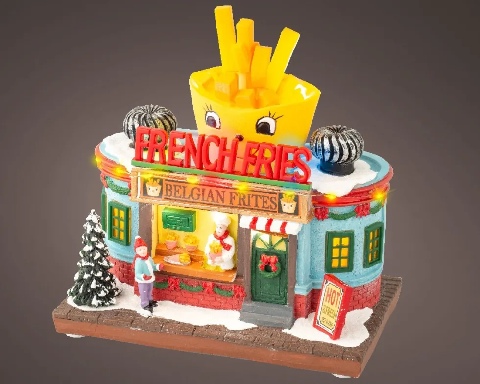 Lumineo kersthuisje french fries (snackbar) 12 x 19,5 x 16 cm