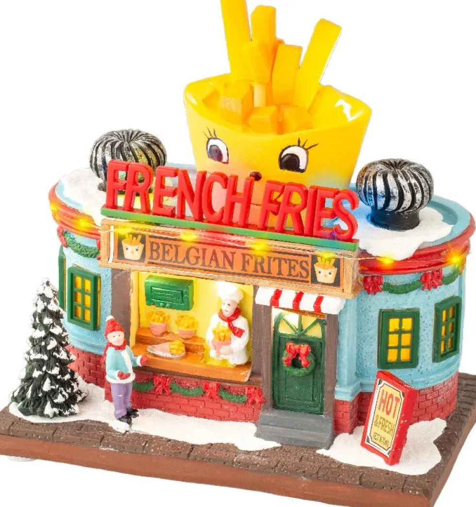 Lumineo kersthuisje french fries (snackbar) 12 x 19,5 x 16 cm
