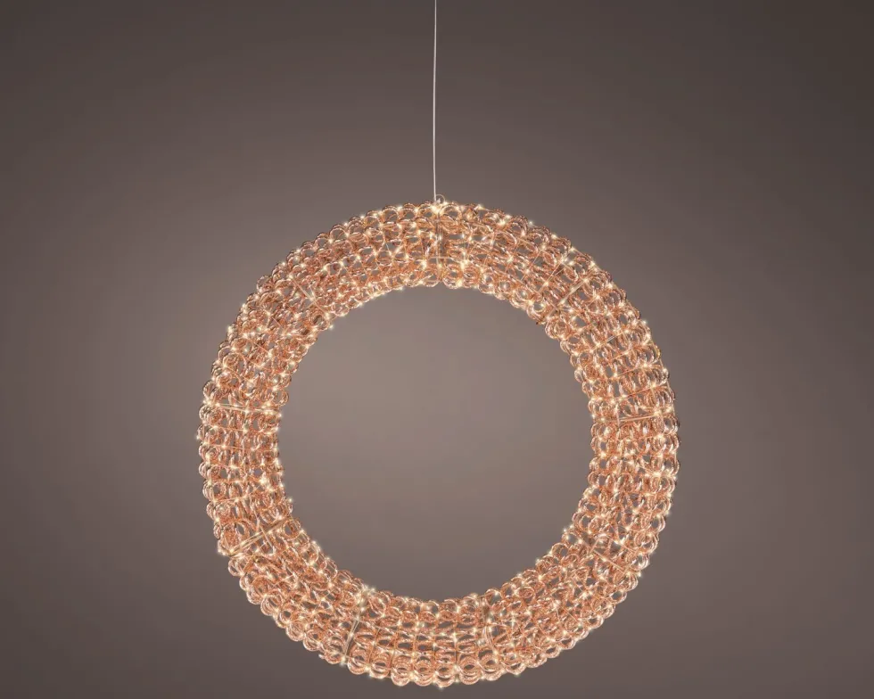 Lumineo kerstkrans Curl koper met 800 lampjes warm wit D 78 H 12 cm
