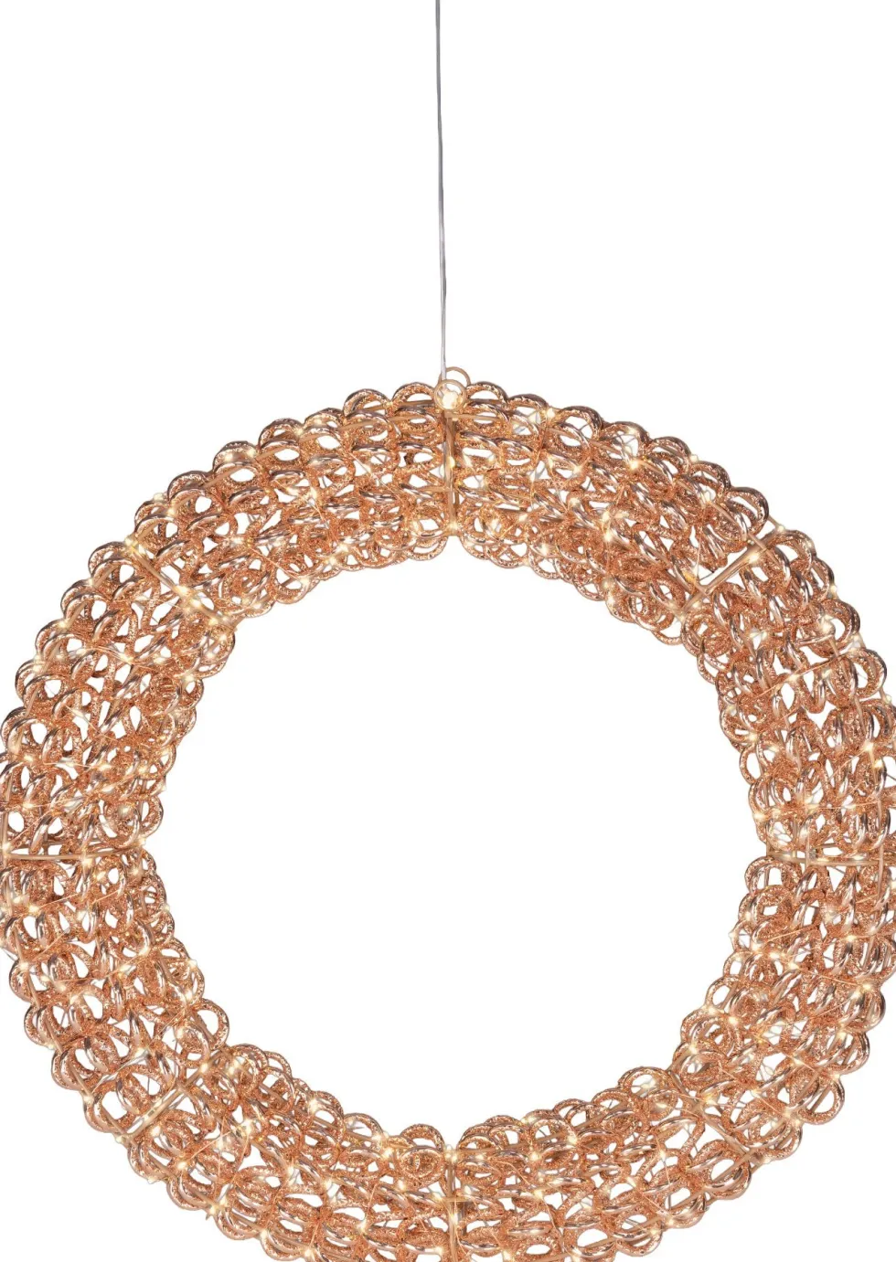 Lumineo kerstkrans Curl koper met 400 lampjes warm wit D 58 H 10 cm
