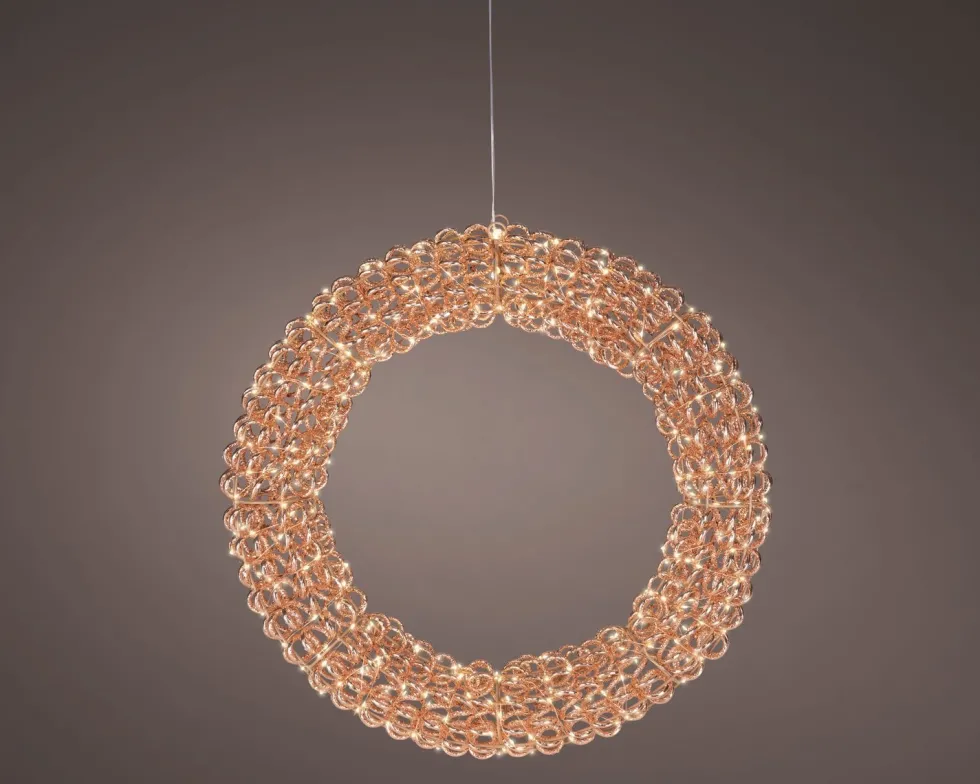Lumineo kerstkrans Curl koper met 400 lampjes warm wit D 58 H 10 cm