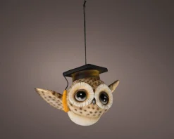 Lumineo kerst ornament uil bruin met verlichting 10,5 x 16 x 9,5 cm