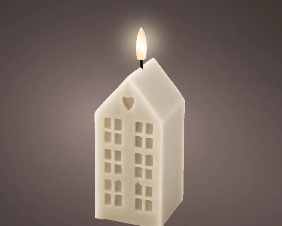 Lumineo LED stompkaars huis Talo crème 6 x 6 x 14,8 cm