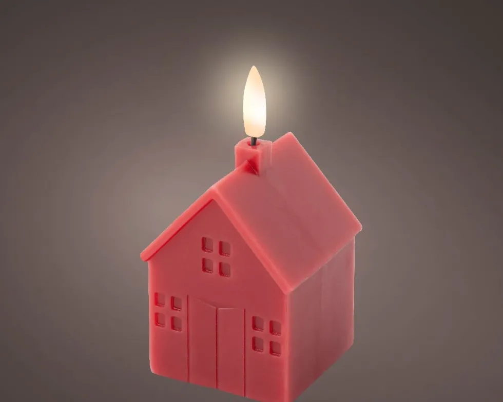 Lumineo LED stompkaars huis Talo rood 6 x 6 x 11,3 cm