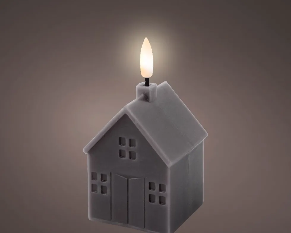 Lumineo LED stompkaars huis Talo grijs 6 x 6 x 11,3 cm