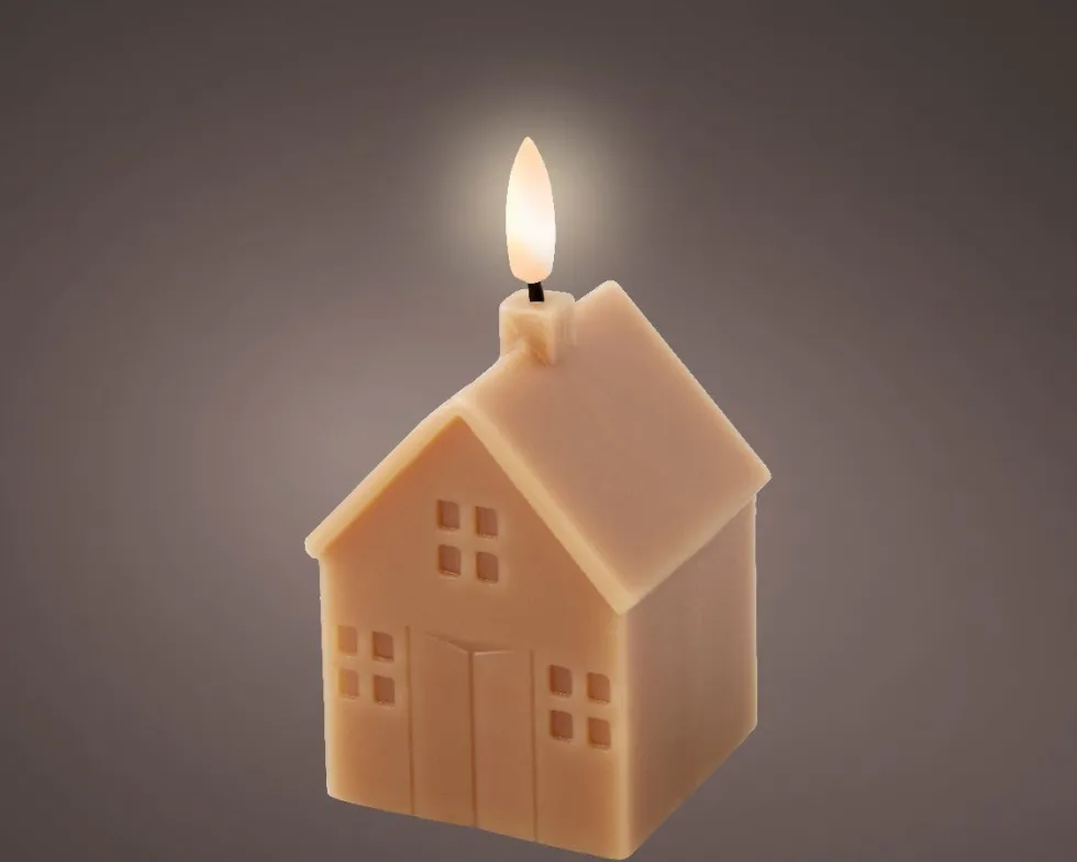 Lumineo LED stompkaars huis Talo bruin 6 x 6 x 11,3 cm