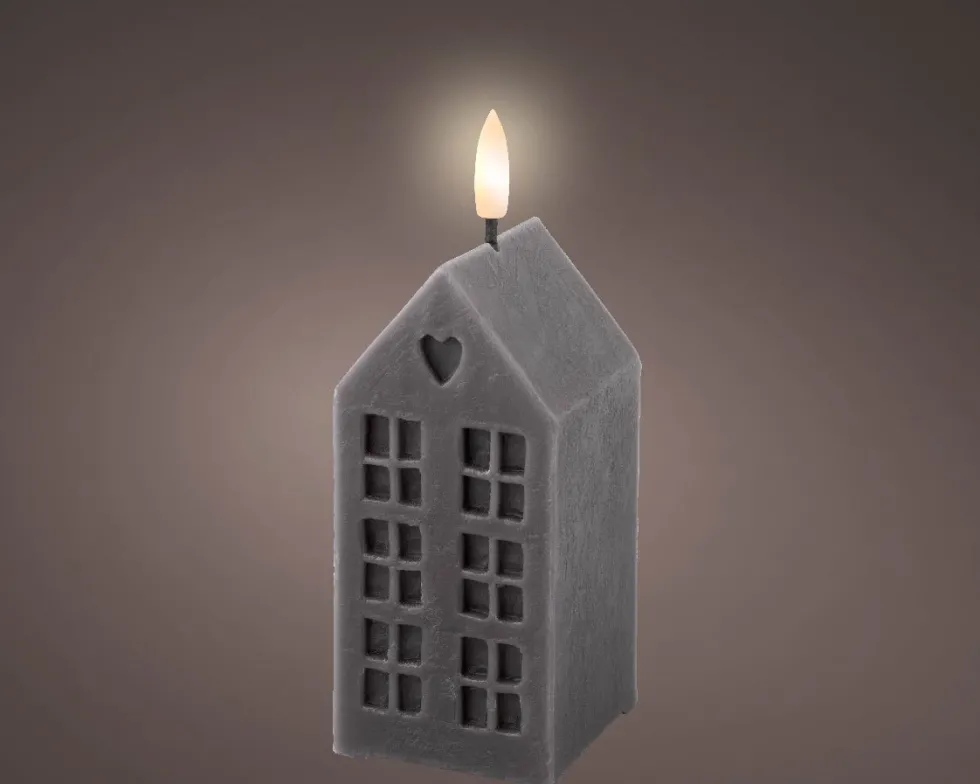 Lumineo LED stompkaars huis Talo grijs 6 x 6 x 14,8 cm