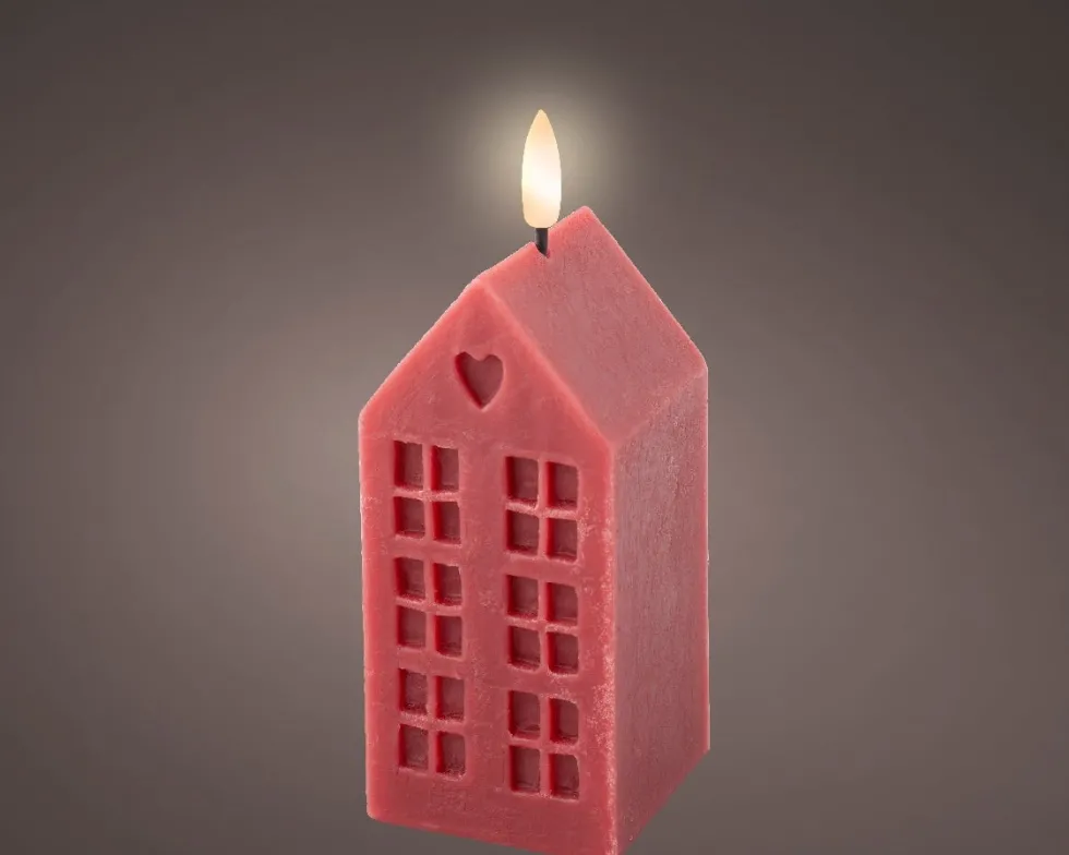 Lumineo LED stompkaars huis Talo rood 6 x 6 x 14,8 cm