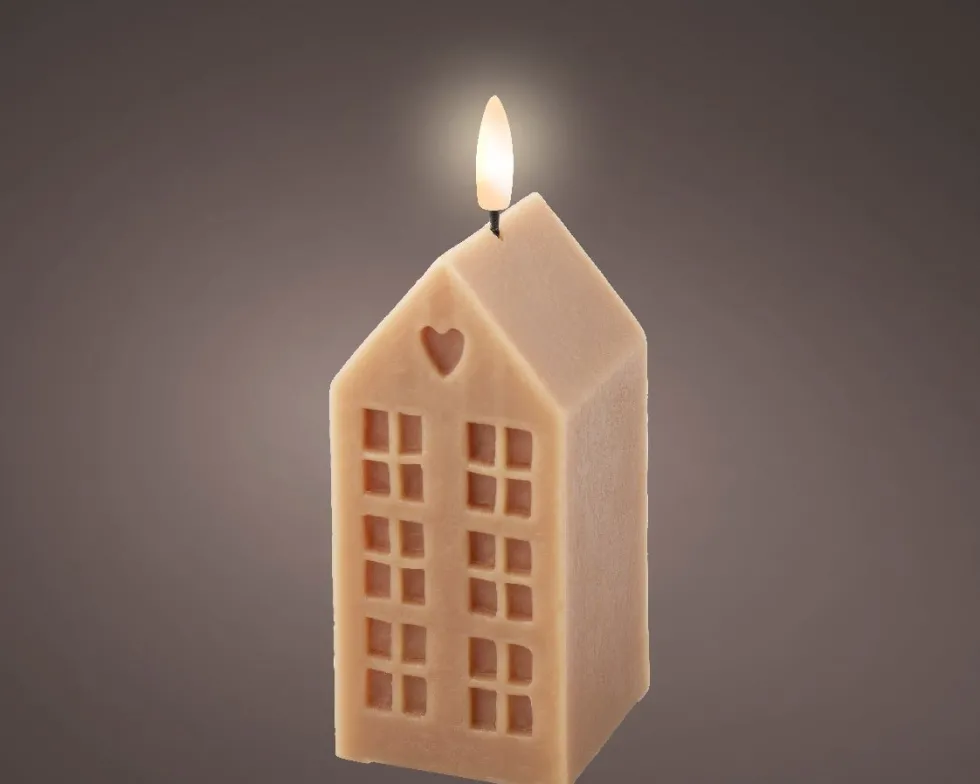 Lumineo LED stompkaars huis Talo bruin 6 x 6 x 14,8 cm