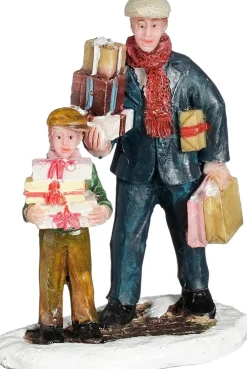 Luville General kerstdorpminiatuur father & son with presents (cadeaus kopen) 5,5 x 3,5 x 7 cm