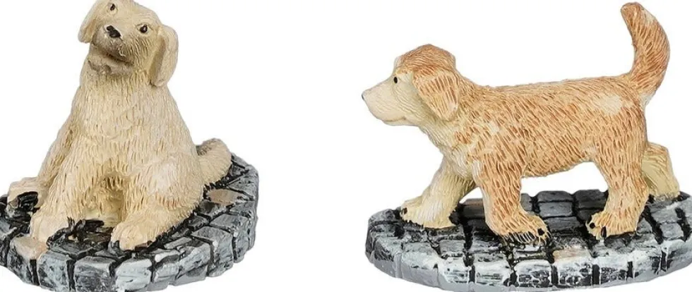 Luville General kerstdorpminiatuur golden retriever pups 3,3 x 2 x 2,5 cm 2 stuks