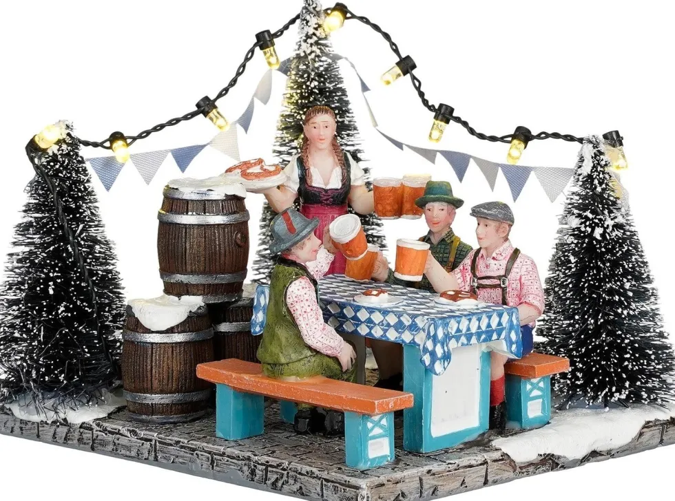 Luville kerstdorpminiatuur biergarten (bier drinken) 10,5 x 10 x 12 cm