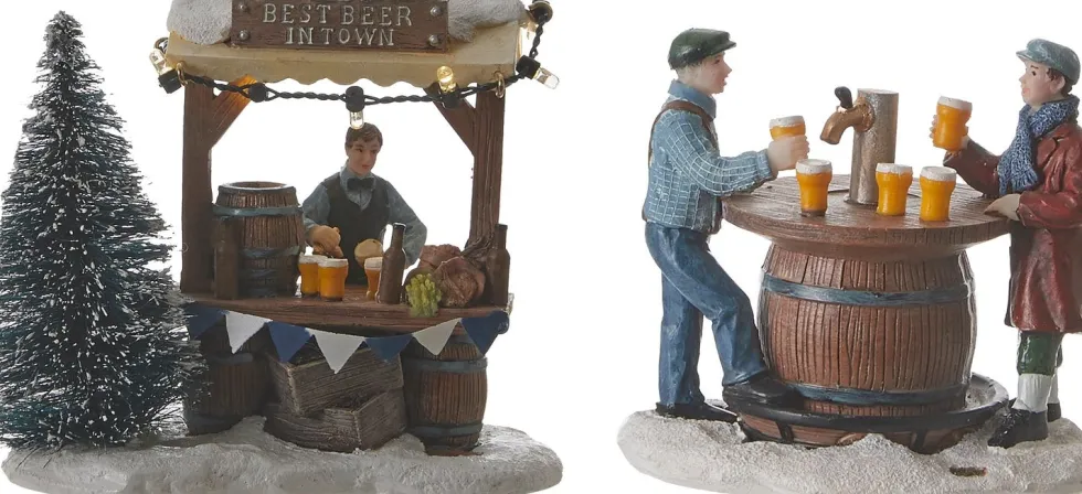 LuVille kerstdorpminiatuur bierkraam 12 x 8 x 10 cm 2-delig