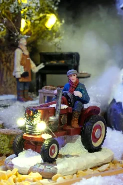 Luville kerstdorpminiatuur tractor 9 x 6,5 x 7 cm
