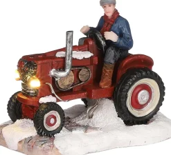 Luville kerstdorpminiatuur tractor 9 x 6,5 x 7 cm