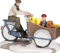 LuVille kerstdorpminiatuur bakfiets familie 30 x 11 x 13,5 cm