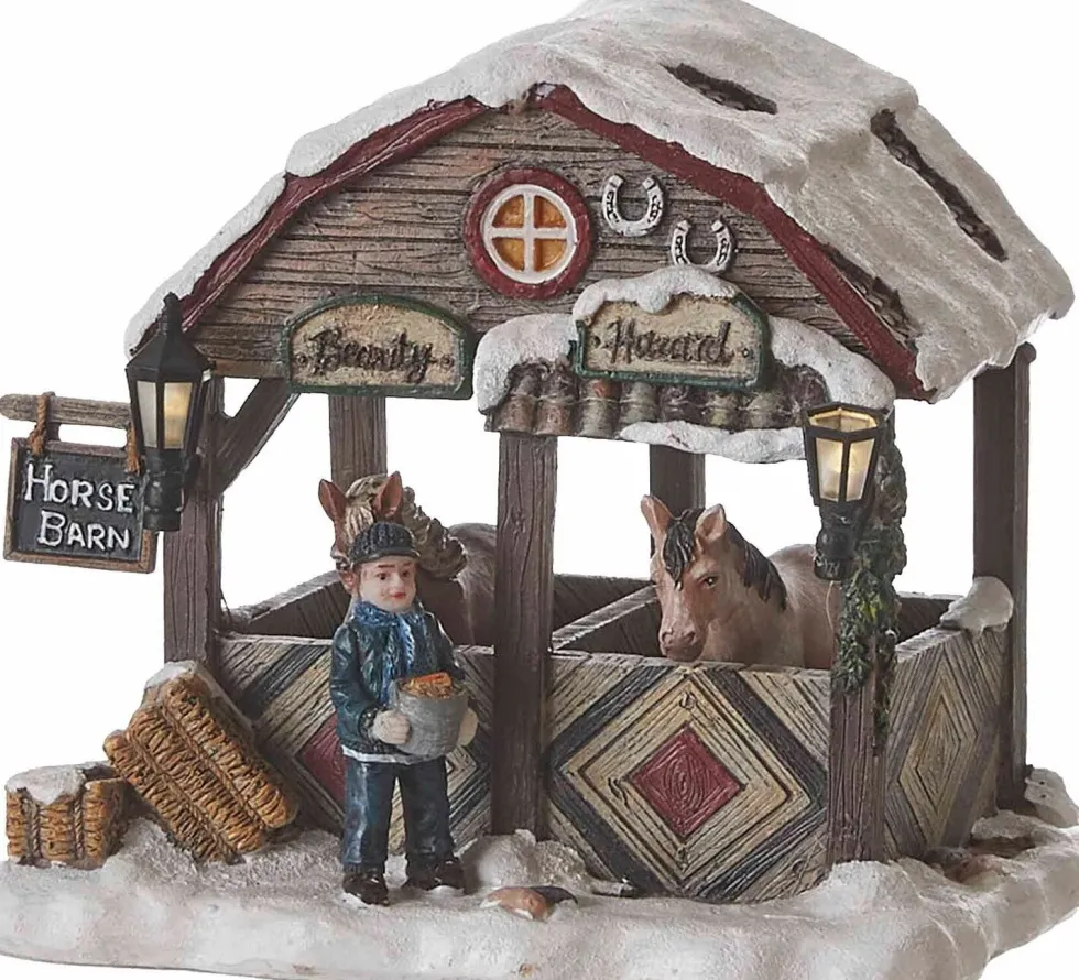 LuVille kerstdorpminiatuur paardenstal 13 x 11 x 11,5 cm