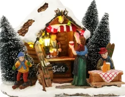 LuVille kerstdorpminiatuur skicafé met verlichting 15 x 14 x 11 cm