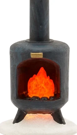 LuVille kerstdorpminiatuur potkachel met verlichting D 4,5 H 7 cm