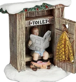 Luville kerstdorpminiatuur wooden outdoor toilet (toiletbezoek) 7 x 6 x 7,5 cm