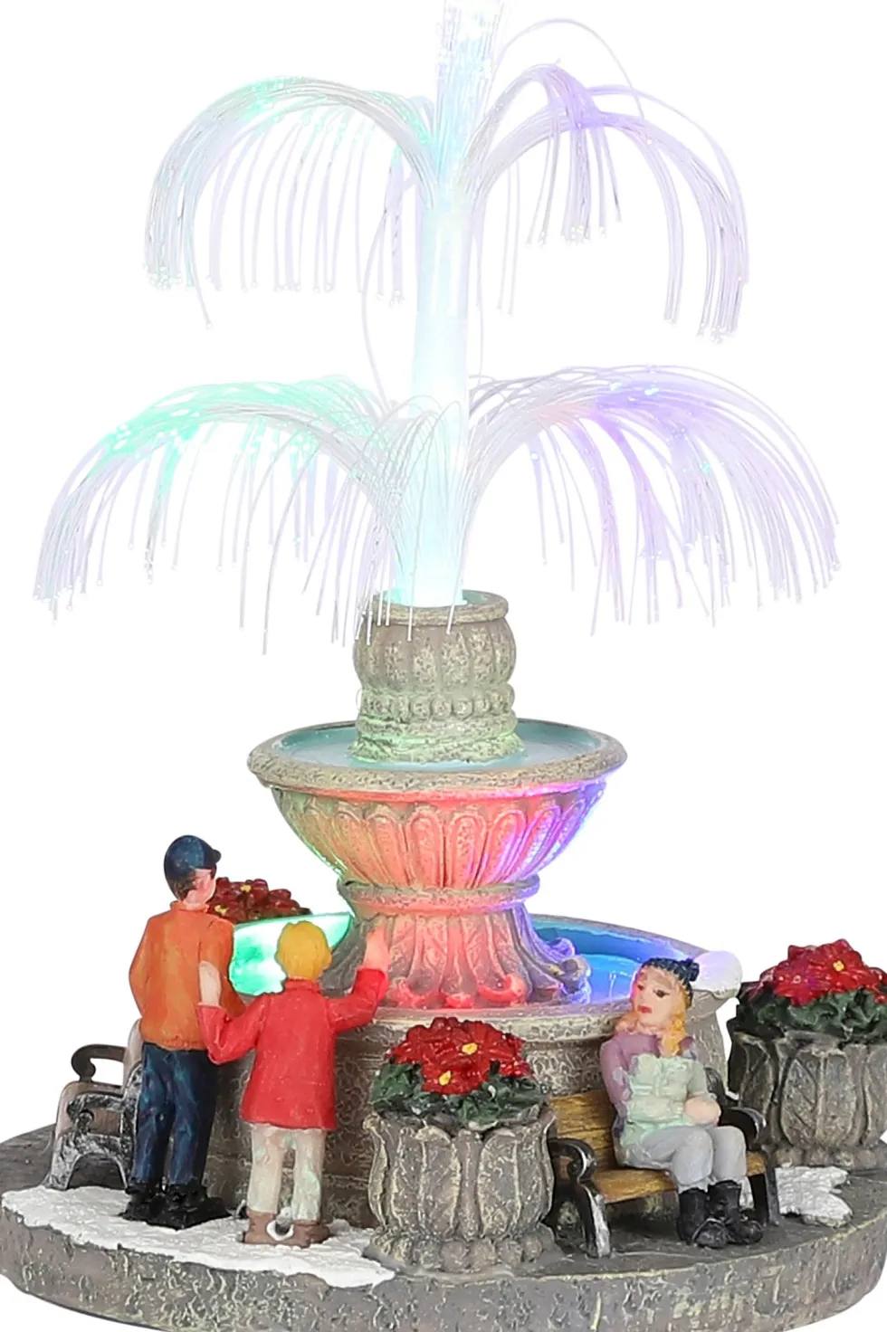 LuVille kerstdorpminiatuur fontein met fiber optic D 13 H 20 cm