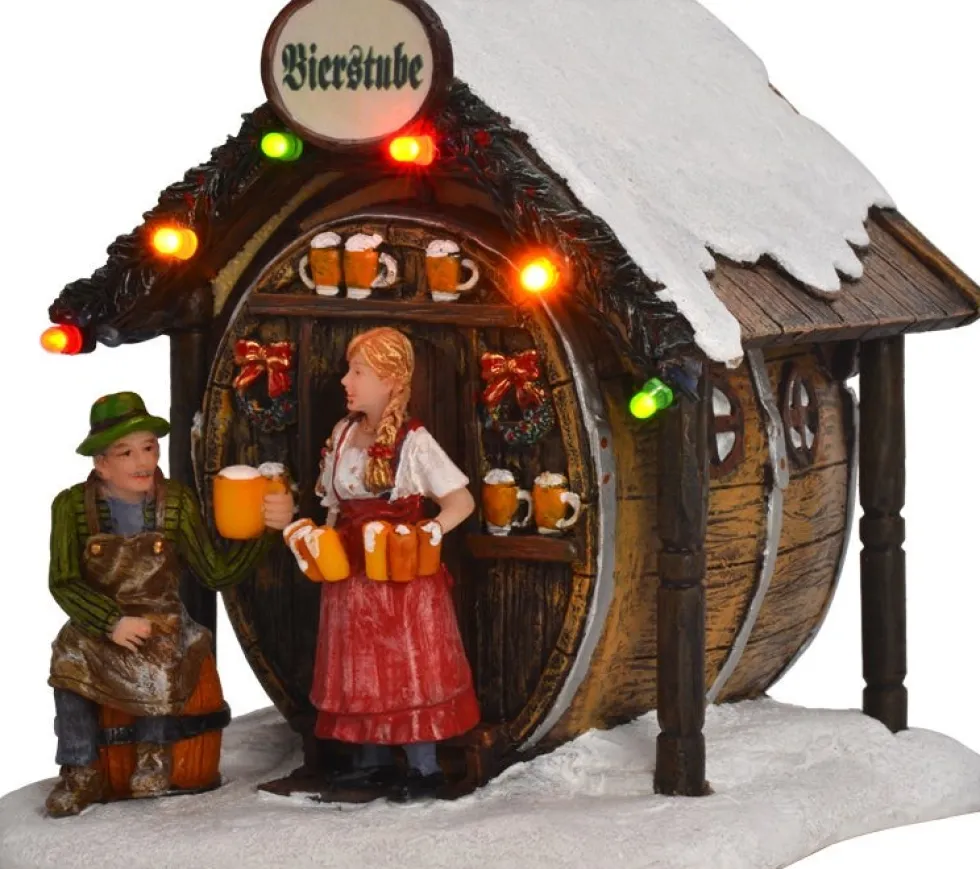 LuVille kerstdorpminiatuur bierkraam 11 x 11,5 x 11,5 cm
