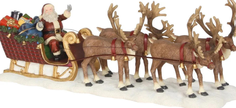 LuVille kerstdorpminiatuur Kerstman met slee 21 x 6,5 x 8 cm