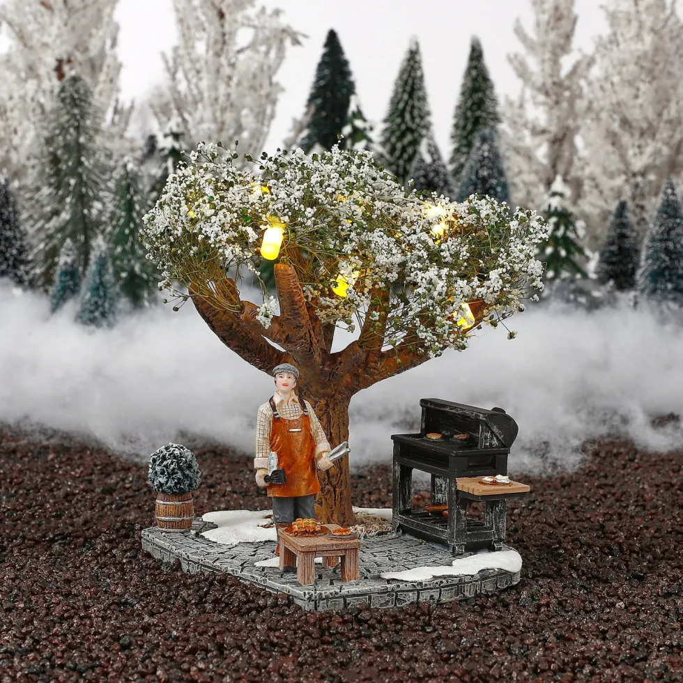 LuVille kerstdorpminiatuur winter barbeque 14 x 11 x 15 cm