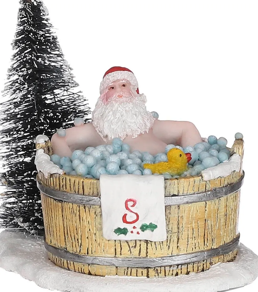 LuVille kerstdorpminiatuur kerstman in bubbelbad 9 x 6,5 x 6,5 cm