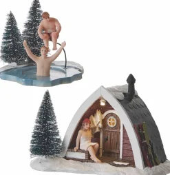 LuVille kerstdorpminiatuur sauna ritueel 15 x 10 x 11 cm 2-delig