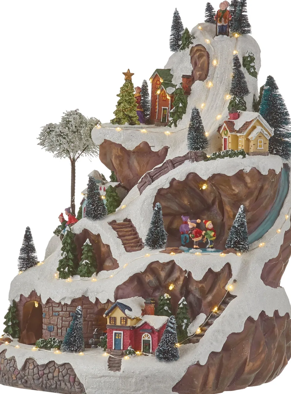 LuVille kersthuisje skipiste 33 x 31 x 46 cm met 75 LED lampjes warm wit