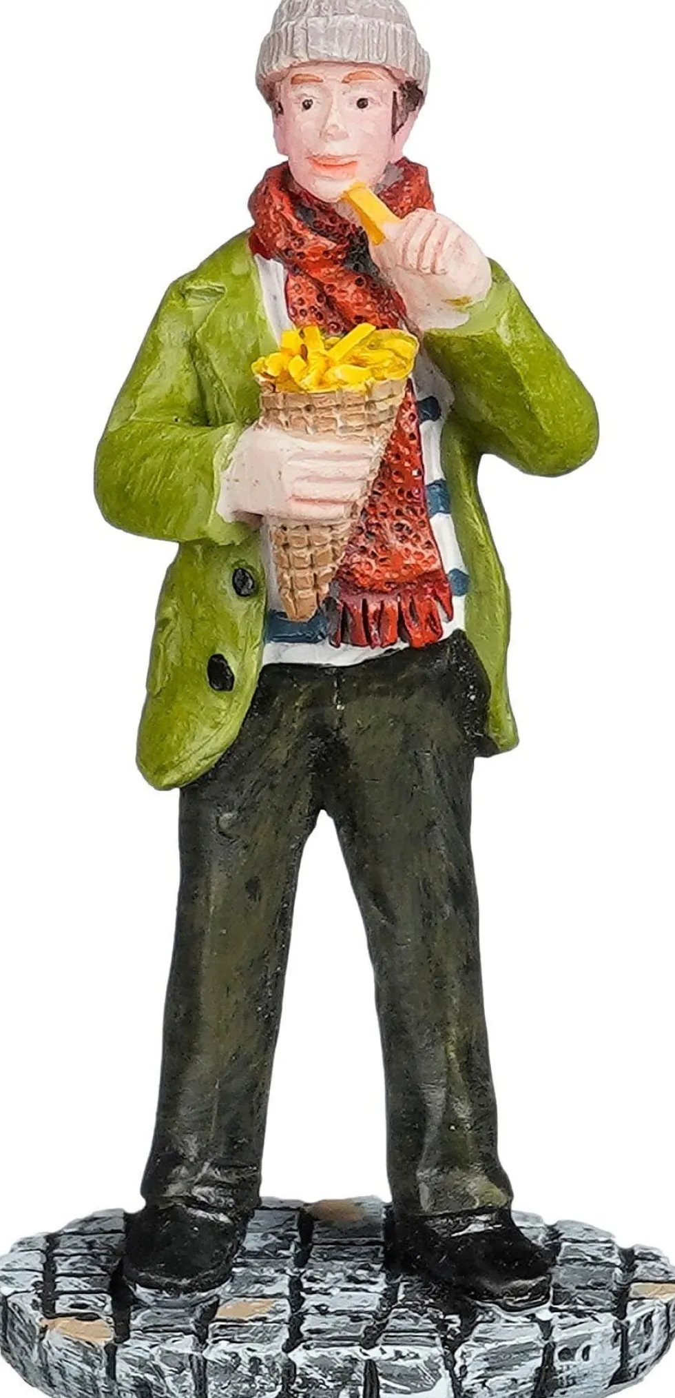 Luville Molendam kerstdorpminiatuur market visitor eat fries (patat eten) 3,5 x 2,5 x 7 cm