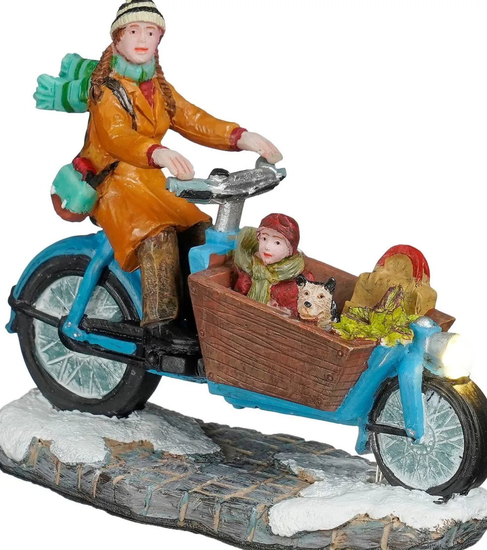 Luville Molendam kerstdorpminiatuur mom on her cargo bike (moeder op bakfiets) 9,5 x 4 x 8 cm
