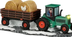 Luville Molendam kerstdorpminiatuur tractor with straw cart (tractor met hooi) 20 x 8,3 x 6,5 cm