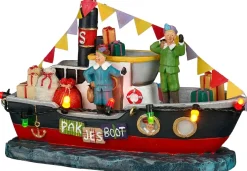 Luville Molendam kerstdorpminiatuur pakjesboot klein 13 x 6 x 9 cm