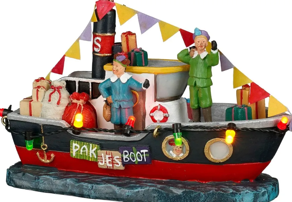 Luville Molendam kerstdorpminiatuur pakjesboot klein 13 x 6 x 9 cm
