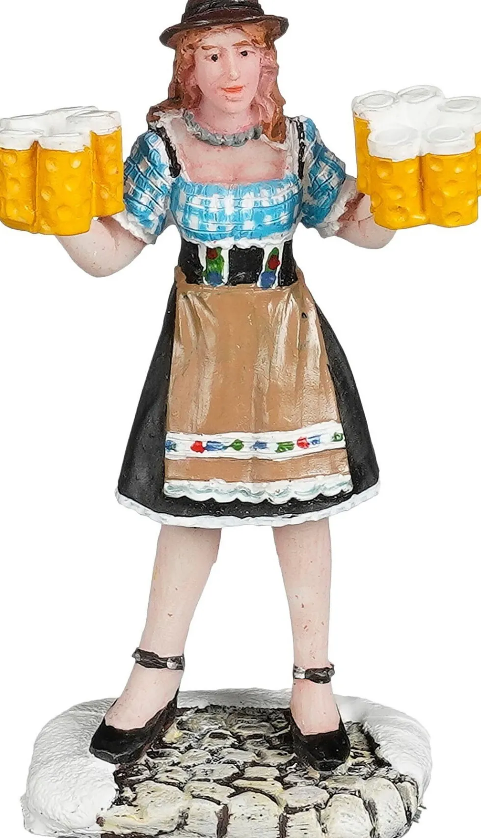 Luville Schneewald kerstdorpminiatuur woman brings beer (vrouw brengt bier) 4 x 2,5 x 7 cm