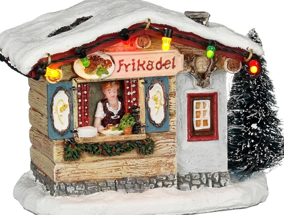 Luville Schneewald kerstdorpminiatuur frikadel house (frikadel bar) 12 x 6,5 x 8,5 cm