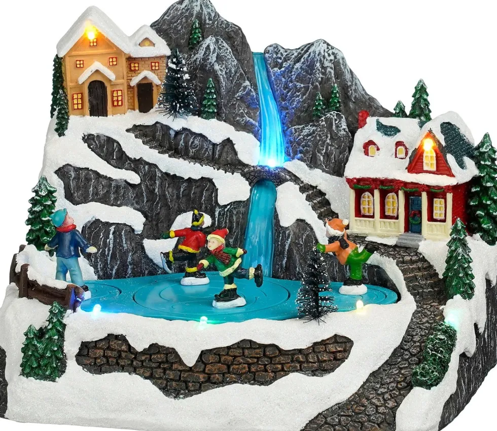 Luville Specials kerstdorp ice skating scenery (schaatsen bergdorp) 23 x 17 x 18 cm