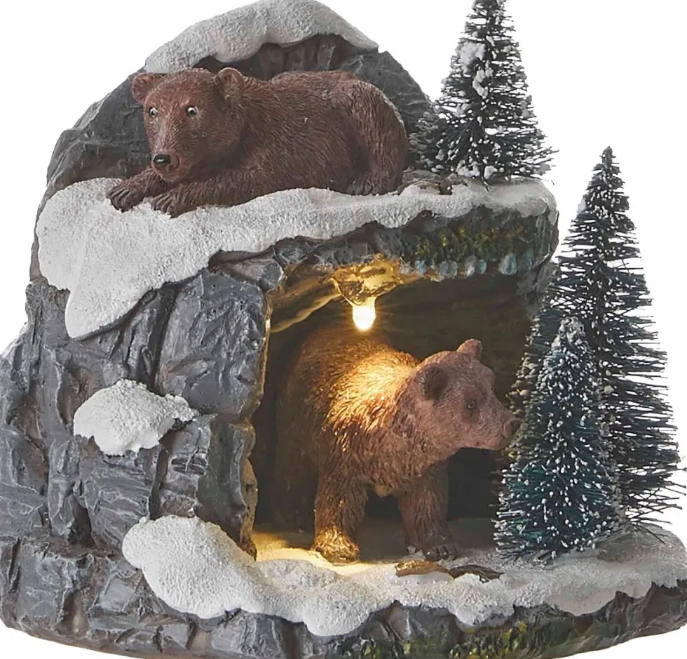 LuVille Zoo kerstdorpminiatuur grot met beren 10 x 9 x 8,5 cm
