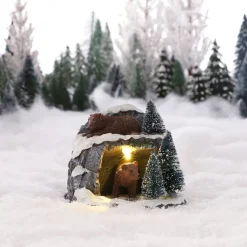 LuVille Zoo kerstdorpminiatuur grot met beren 10 x 9 x 8,5 cm