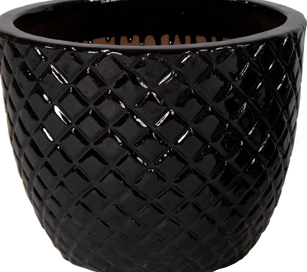 Mega Collections bloempot Glazed zwart D 48 H 38 cm