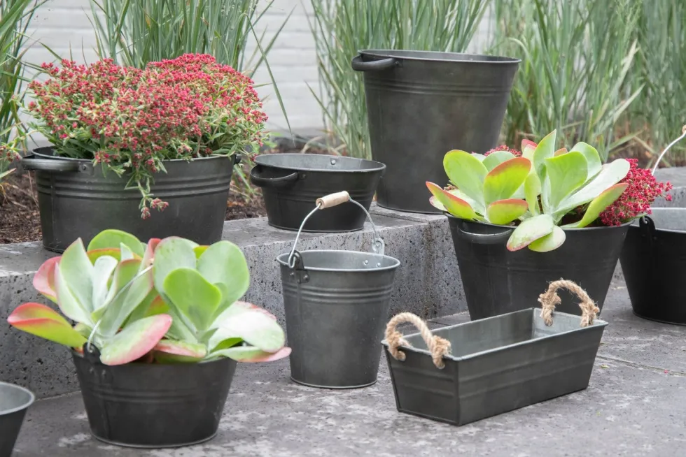 Mega Collections emmer zink met handvat grijs D 18 H 18 cm