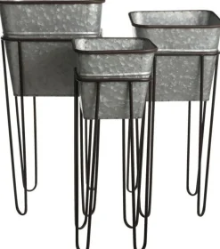 Mica Decorations bloempot Clara zilver / zwart 32 x 32 x 67 cm