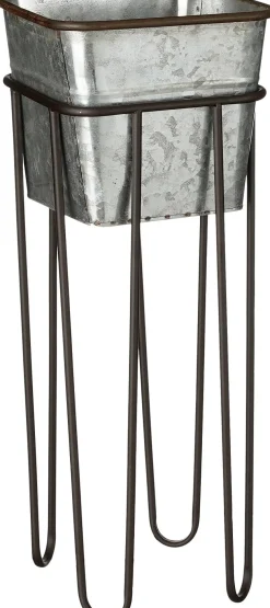 Mica Decorations bloempot Clara zilver / zwart 27 x 27 x 61 cm