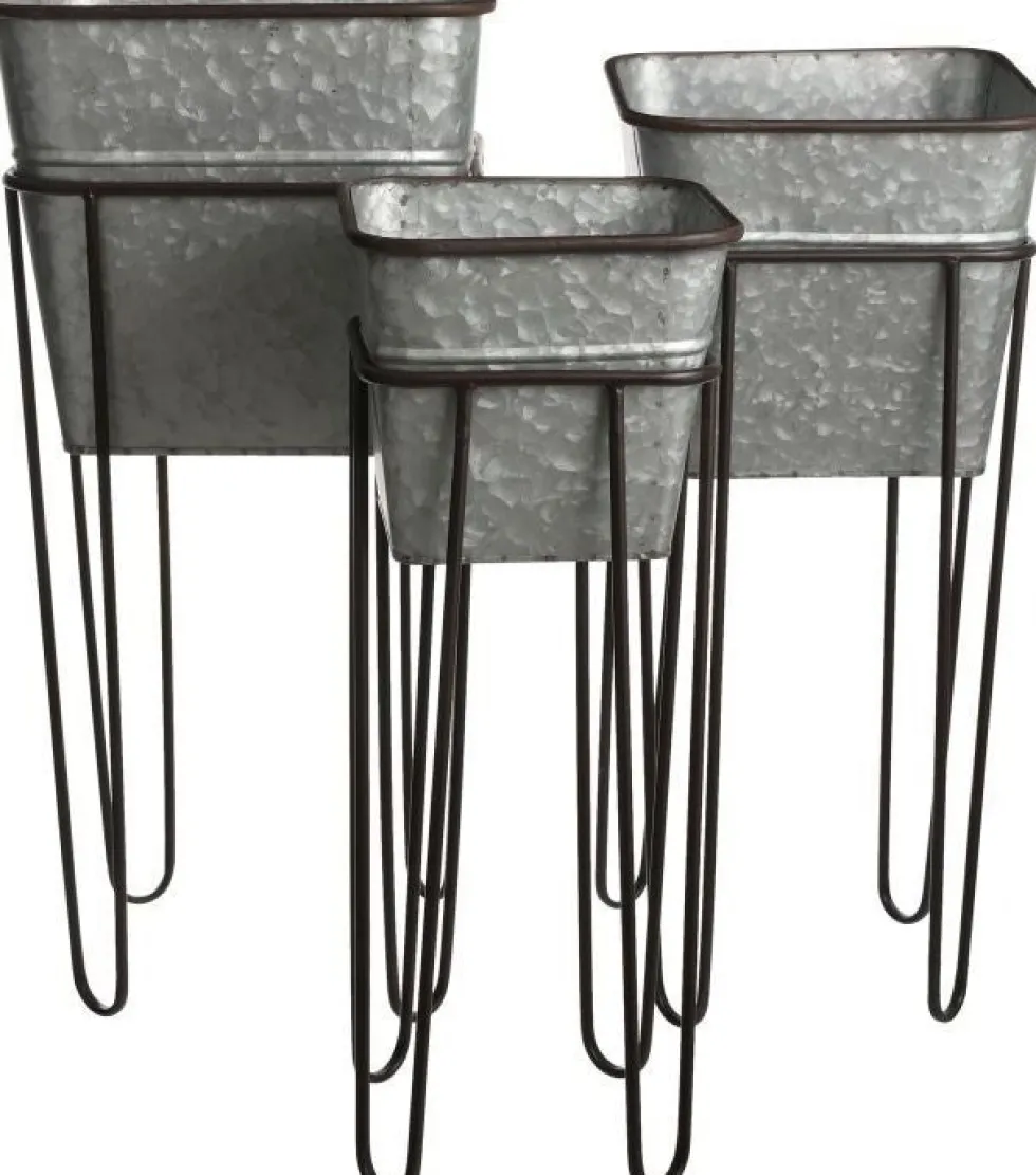 Mica Decorations bloempot Clara zilver / zwart 27 x 27 x 61 cm